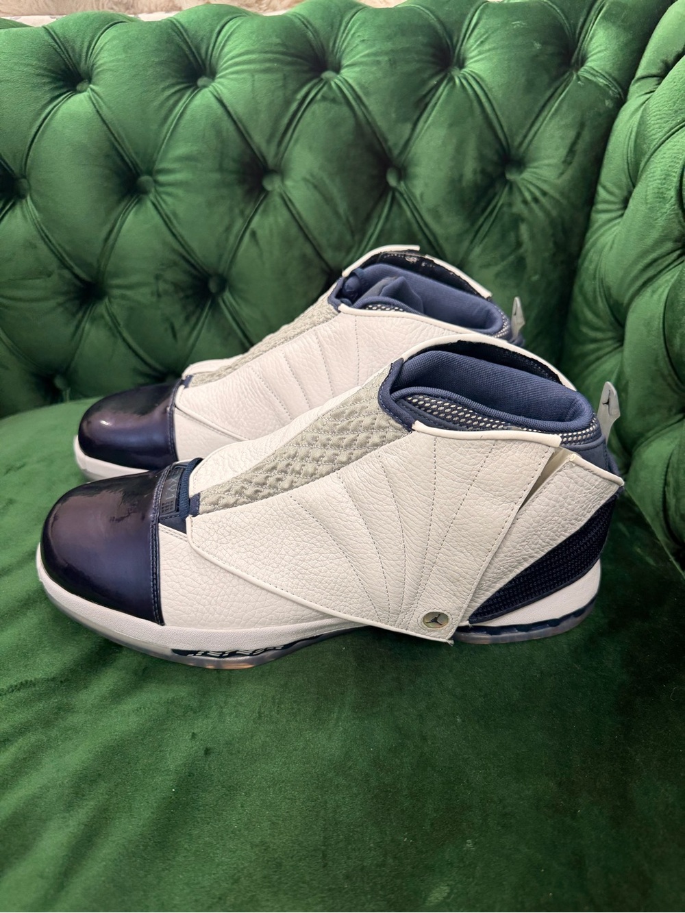 Brand New White and Navy Retro Jordan 16 High-Top Sneakers